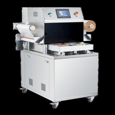 Vollautomatische Vakuum-Hautversiegelungsmaschine DQ480VSL mit Lebensmittelqualität 304 Edelstahl und 6061 anodisierten Aluminium-Formen für MAP-Verpackungen