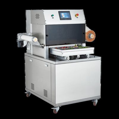 Automatischer vertikaler Tray-Siegelgerät DQ440L-V mit Lebensmittelqualität 304 Edelstahl und 6061 anodisierten Aluminium-Formen für Vakuumverlagerung Verpackung
