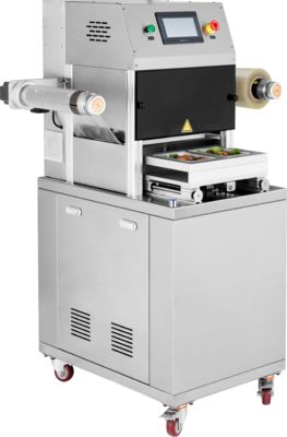 Automatischer Tray-Siegelgerät DQ320L-E mit Lebensmittelqualität 304 Edelstahl und 6061 anodisierten Aluminium-Formen für Verpackungen in modifizierter Atmosphäre