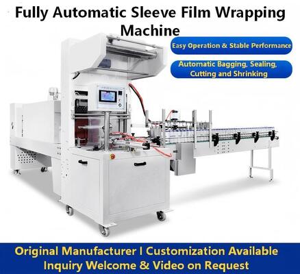Fully-automatic side pushing sleeve film shrink packaging machine for mineral water bottles beverage beer cans PE film shrink wrapping